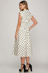 Off White Front Zip Polka Dots Midi Dress, Dresses, $ 69.00, A Moment Of Now™